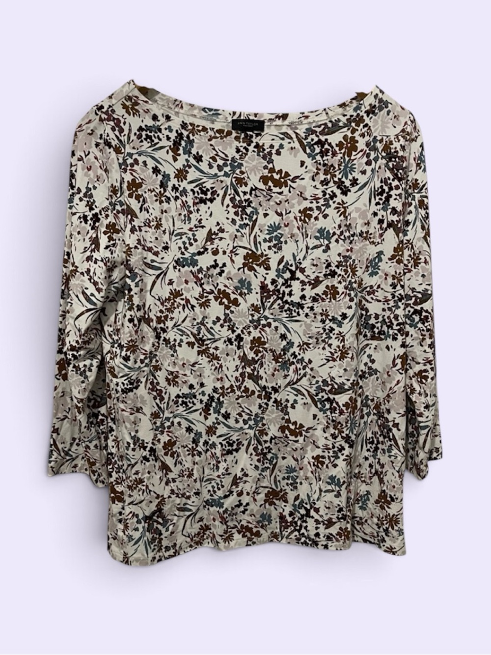 Ann Taylor Factory Floral Boatneck Top 3/4 Sleeve M Cottagecore Boho Chic